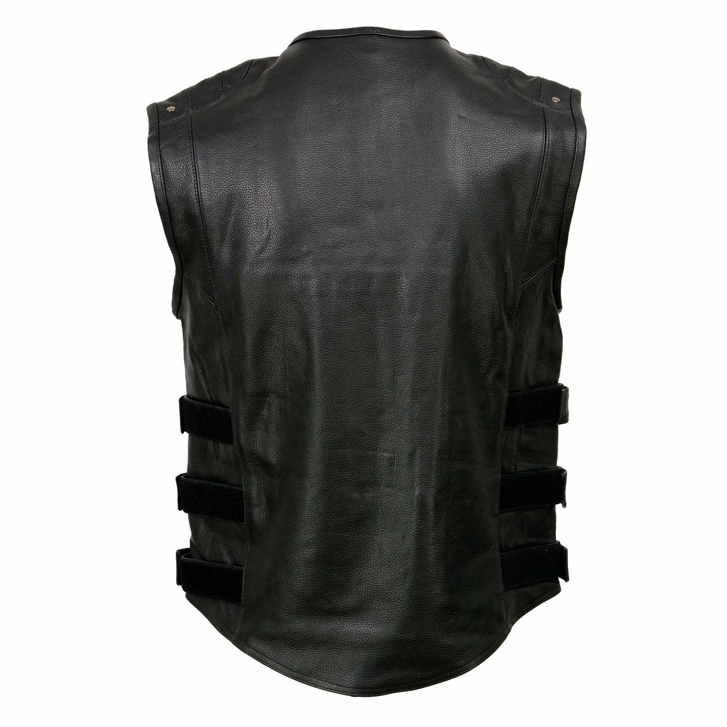 Milwaukee Leather MLM3530 Men's Black Swat Tactical Style Leather Vest Club Patch Accessible Single Panel Back Vest