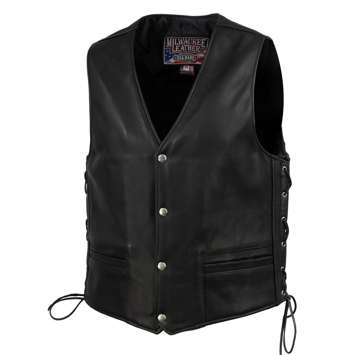 Milwaukee Leather USA MADE MLVSM5003 Men's Black 'Gaucho' Extra Long Back Premium Steerhide Motorcycle Leather Vest