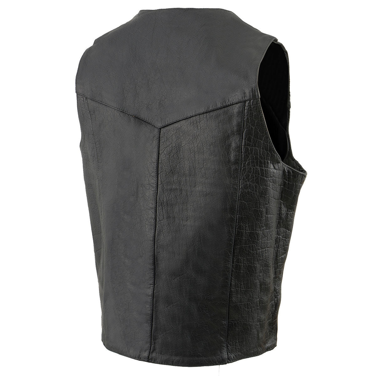 Milwaukee Leather SH1310Tall Men's Black Leather Classic V-Neck Motorcycle Rider Vest w/ Snap Button Closure