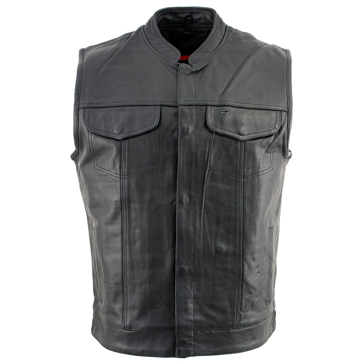 Leather King SH203601 Men's Black 'Club Style' Open Neck Leather Vest