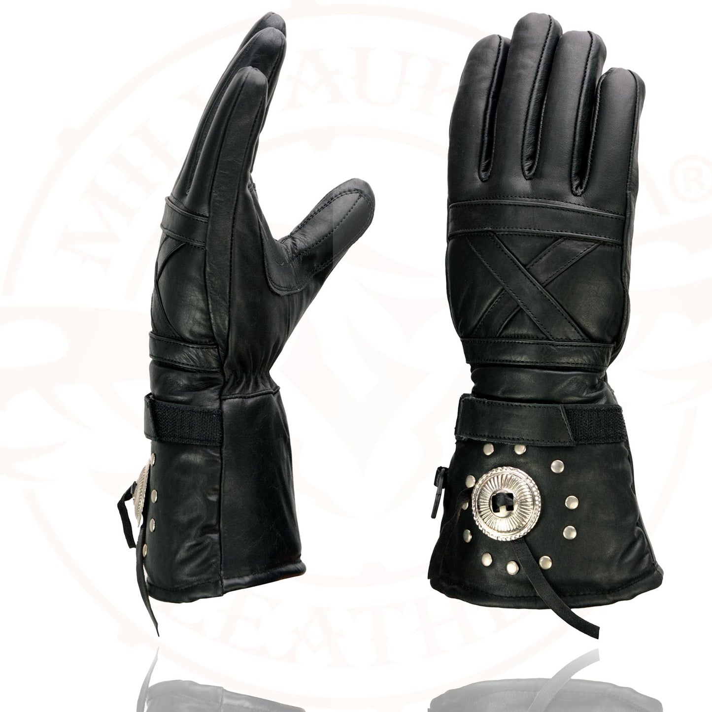 Milwaukee Leather SH231 Men's Black Leather Warm Gauntlet Motorcycle Cold Weather Gloves