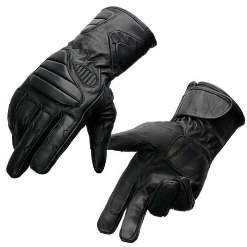 Milwaukee Leather SH451 Men's Black Leather Gauntlet Racing Motorcycle Hand Gloves with Wrist and Knuckle Padding Protection