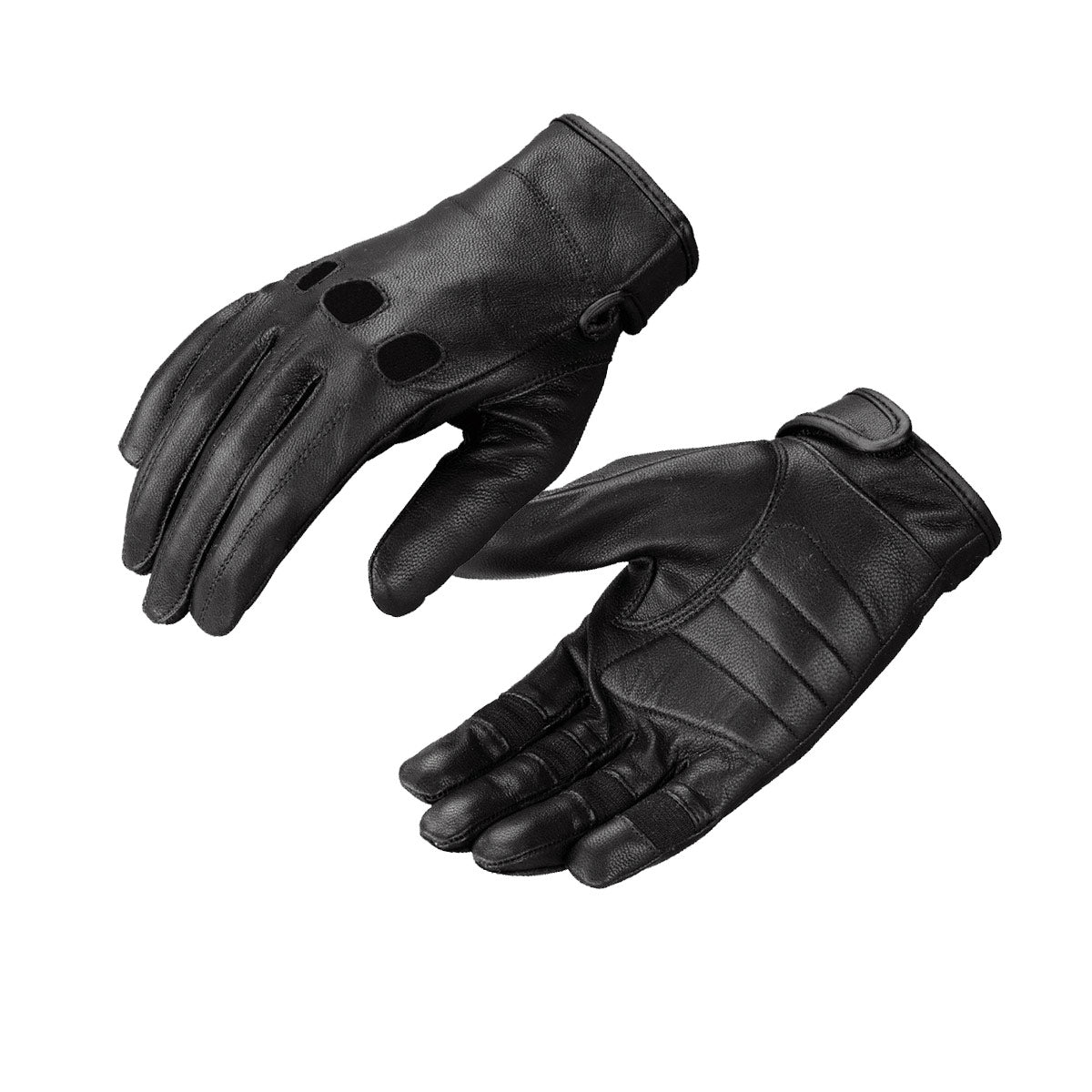 Milwaukee Leather SH811 Men's Black Leather Full Finger Motorcycle Hand Gloves W/ Breathable ‘Open Knuckle’