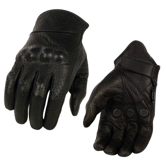 Milwaukee Leather SH812 Men's Black Perforated Leather Gloves with Knuckle Protection