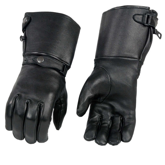 Milwaukee Leather SH857 Men's Long Cuff Thermal Lined USA Deerskin Black Leather Gauntlet Motorcycle Gloves