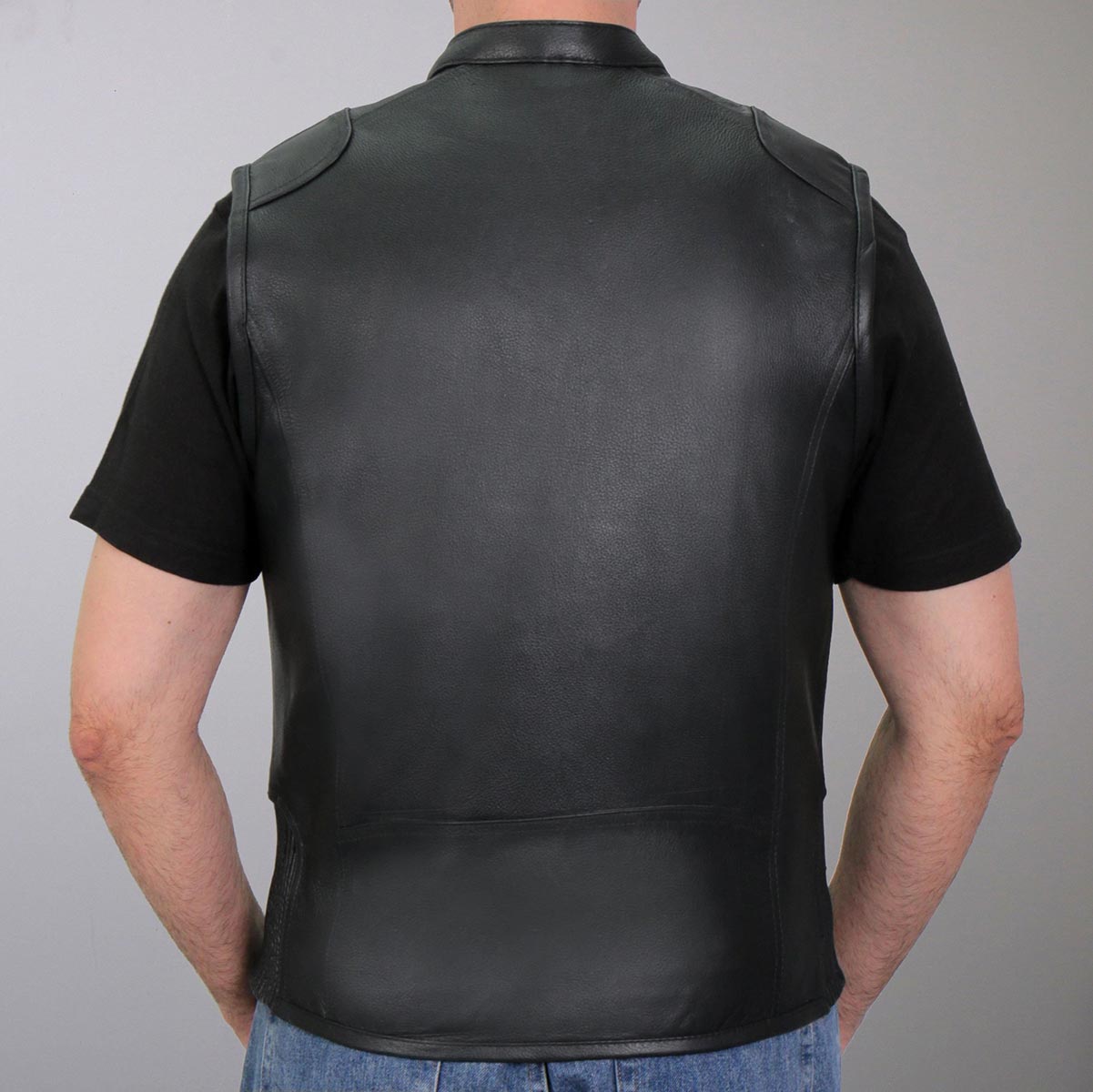 Hot Leathers VSM1037 Men's Black 'Zipper Pockets' Concealed and Carry Leather Vest