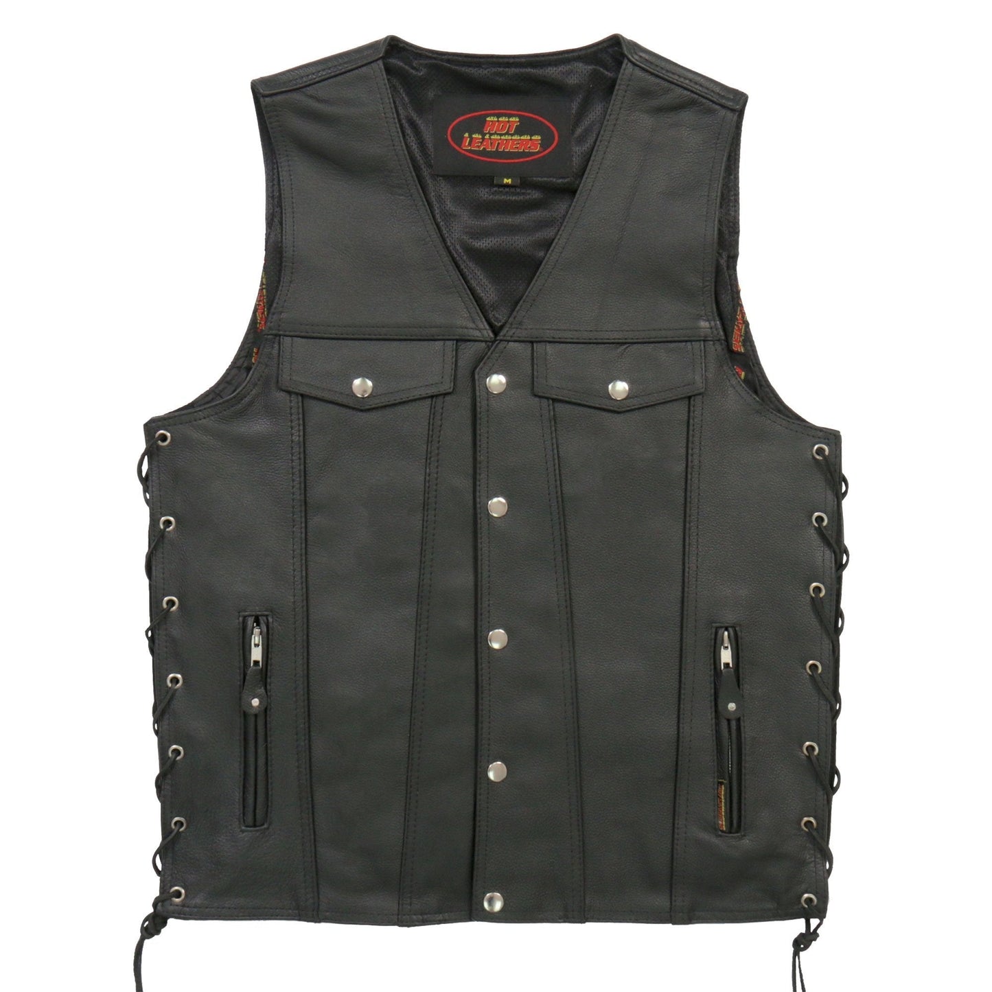 Hot Leathers VSM1038 Men’s Black 'Conceal and Carry' Leather Vest with Side Lace