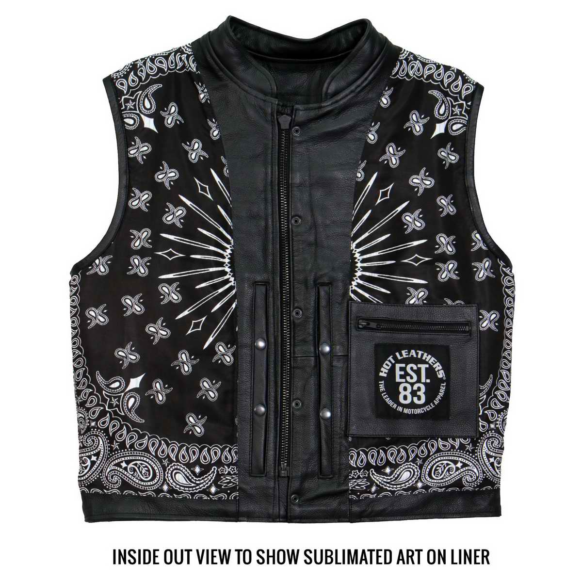 Hot Leathers VSM1049 Men's Black 'Paisley' Conceal and Carry Motorcycle Club Style Leather Vest