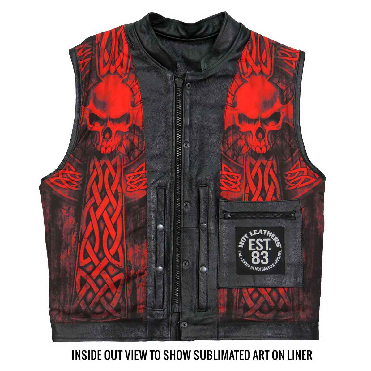 Hot Leathers VSM1051 Men's Black 'Celtic Cross' Conceal and Carry Leather Vest