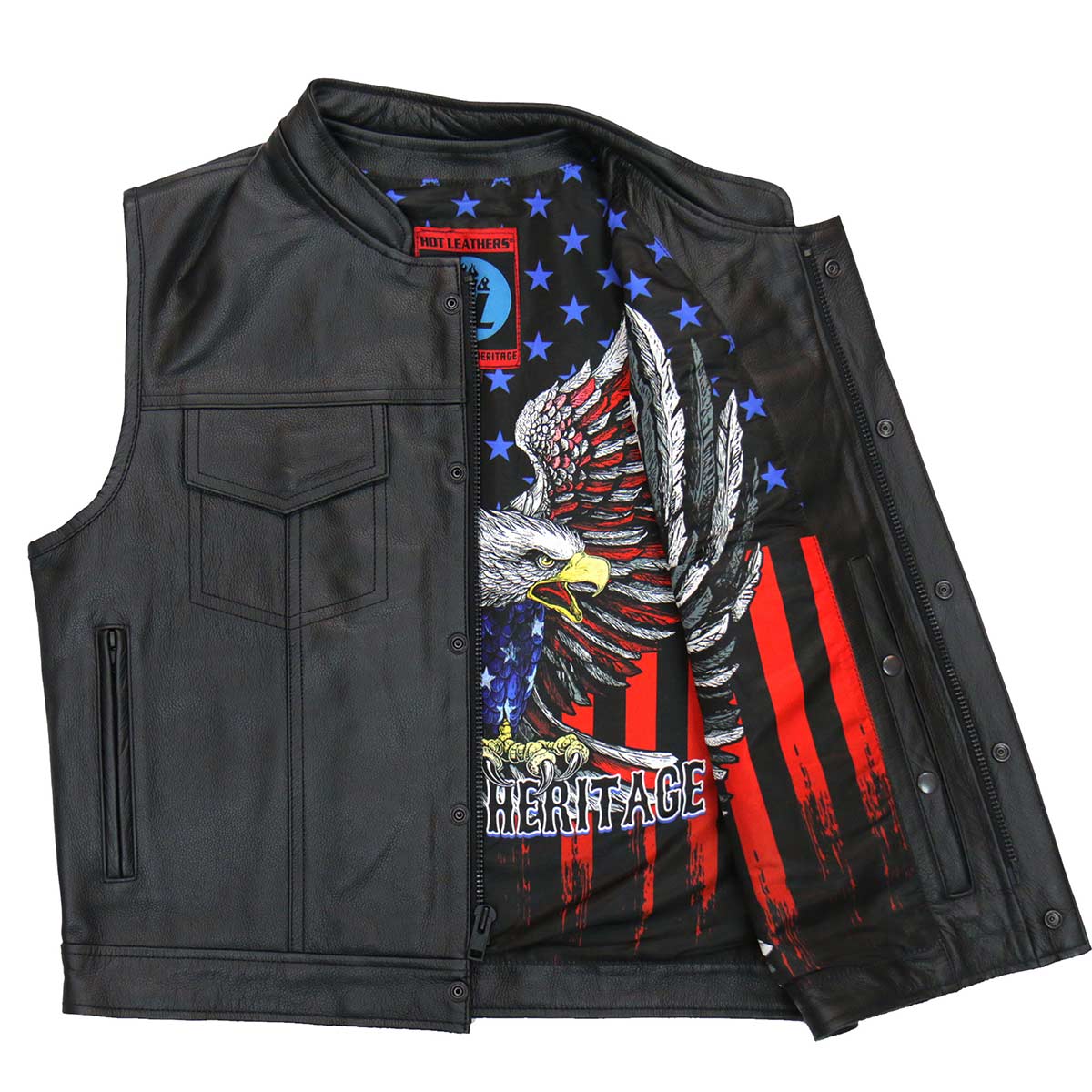 Hot Leathers VSM1052 Men's Black 'Patriotic' Conceal and Carry Leather Vest