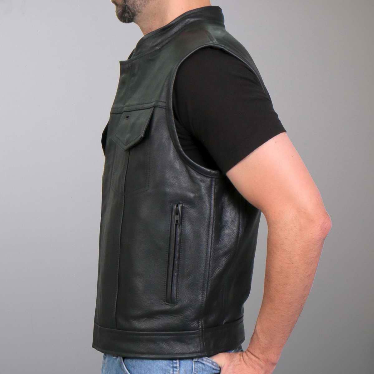 Hot Leathers VSM1056 Men's Black 'Vintage USA Flag' Conceal and Carry Leather Vest