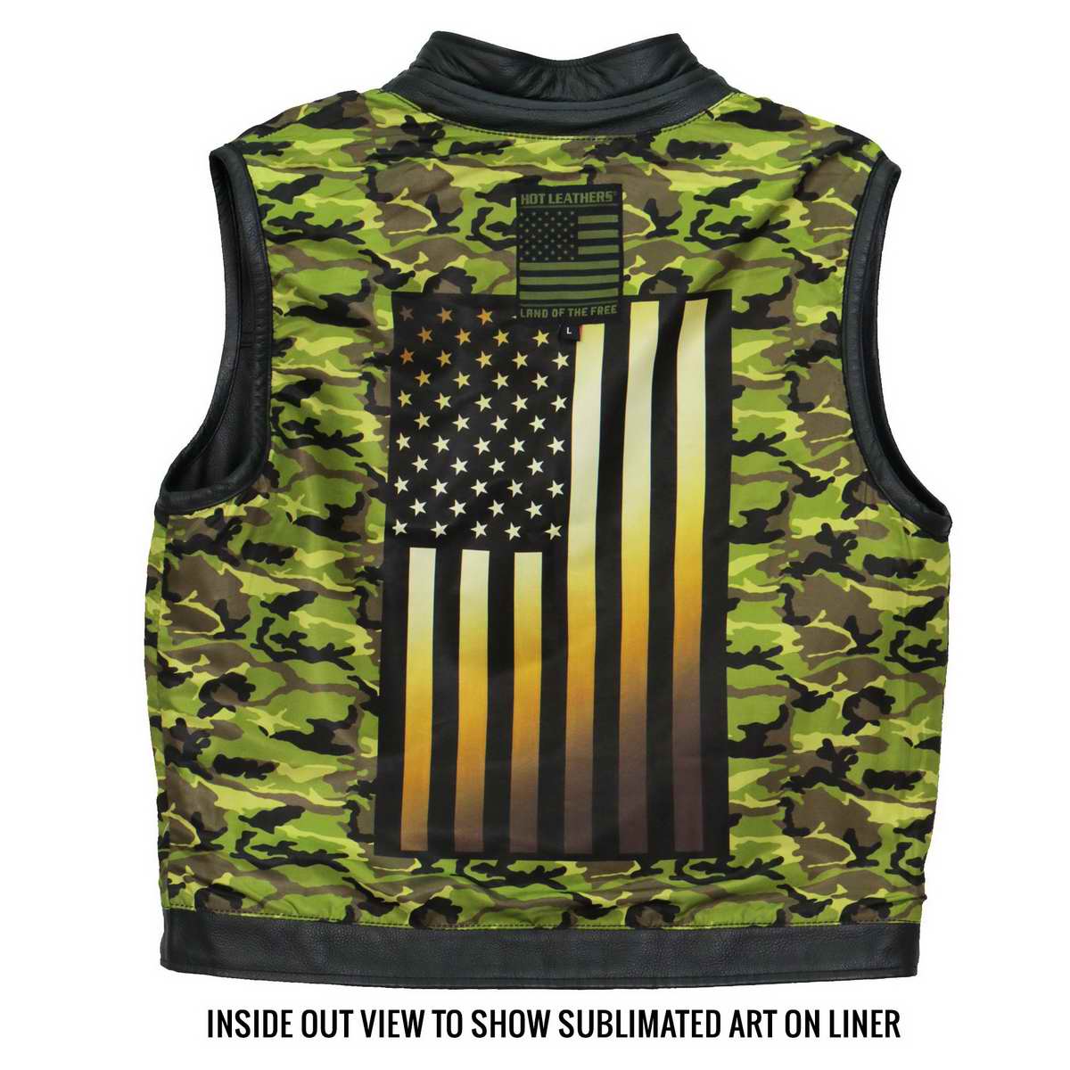 Hot Leathers VSM1058 Men's Black 'Camo Flag' Conceal and Carry Leather Vest