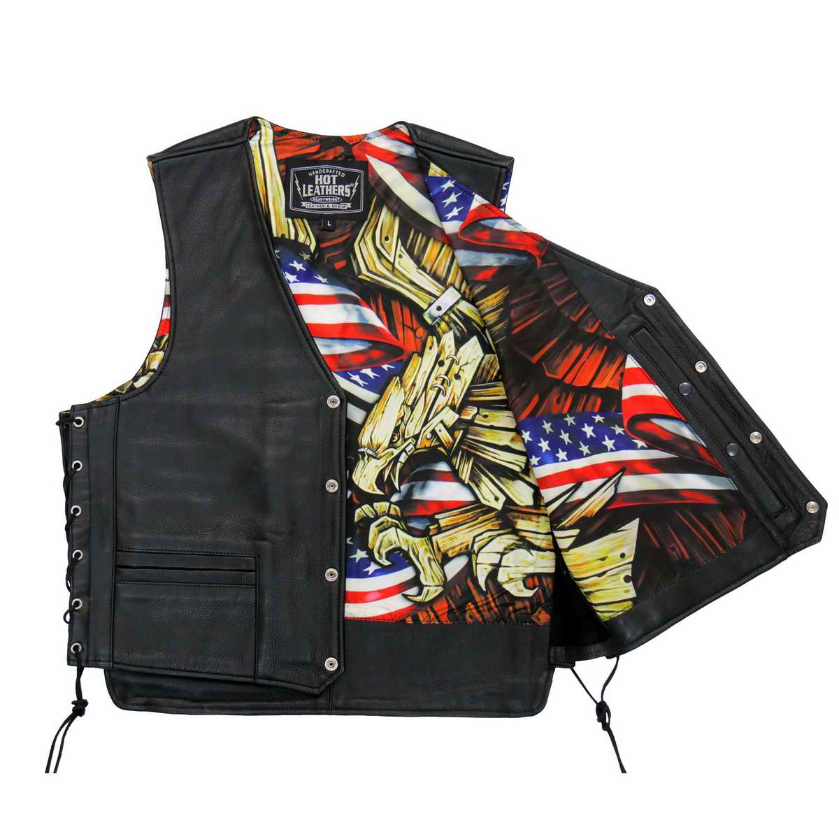 Hot Leathers VSM1065 Men's Black 'Wooded Eagle' Conceal and Carry Side Lace Leather Vest