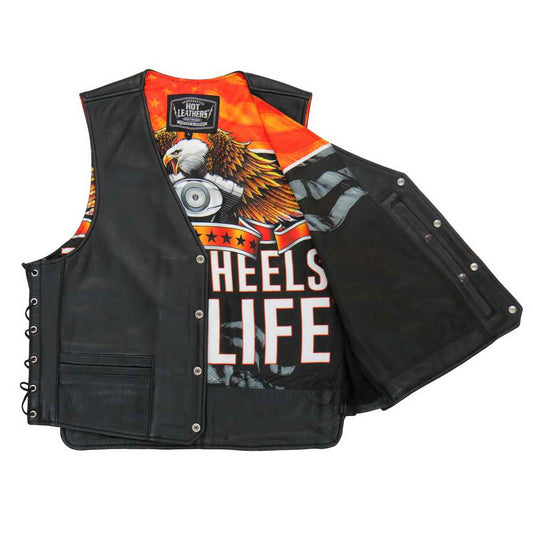 Hot Leathers VSM1066 Men's Black 'V-Twin Eagle' Conceal and Carry Side Lace Leather Vest