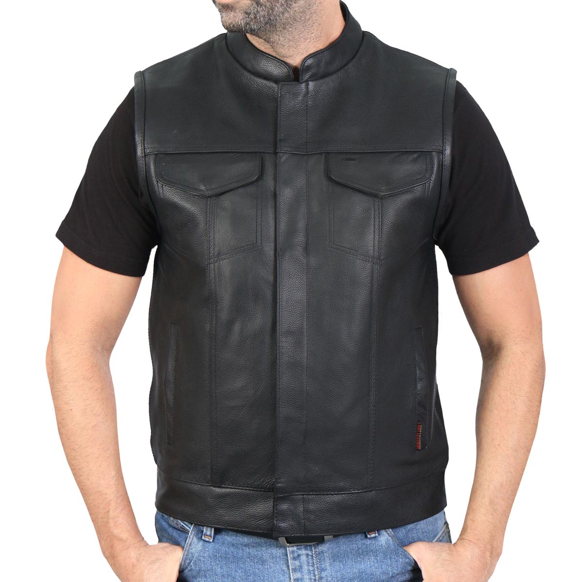 Hot Leathers VSM1201 Men's Black Motorcycle Biker Club Style Vest with Hoodie